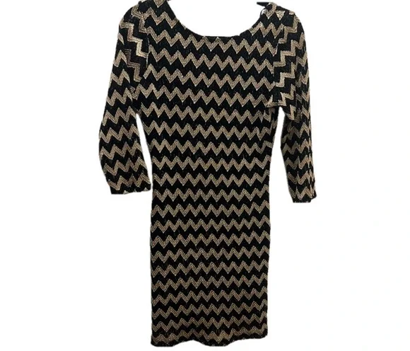 Forever 21 Dress Size Large Black and Gold Chevron Pattern Good Used Condition - Picture 3 of 8